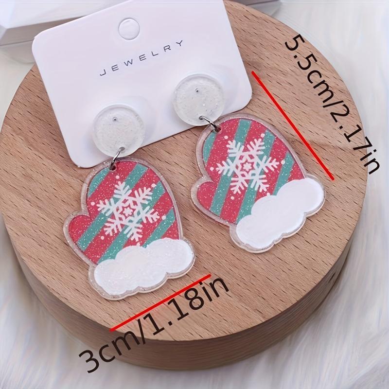 Christmas Earrings Cartoon Acrylic Gloves Boots Cane Candy Santa Ear