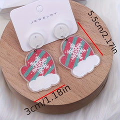 Christmas Earrings Cartoon Acrylic Gloves Boots Cane Candy Santa Ear