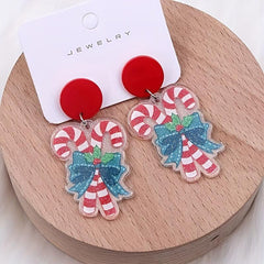 Christmas Earrings Cartoon Acrylic Gloves Boots Cane Candy Santa Ear