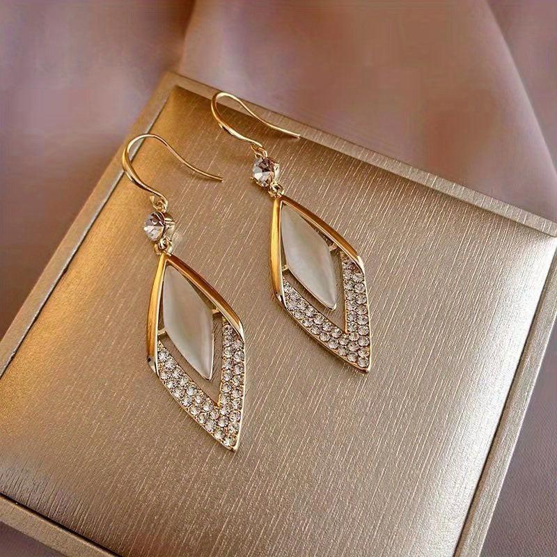 Rhombus Opal Stone Earrings Geometric Earrings For Women And Girls