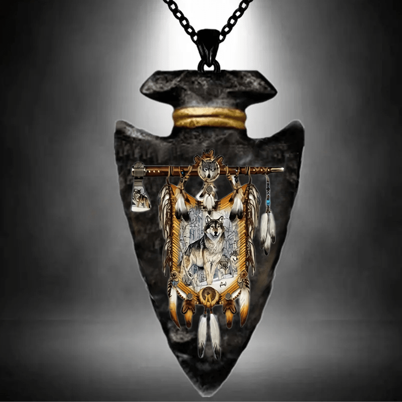 Wolf Pattern Necklace Triangle Pendant Punk Hip Hop Gift
