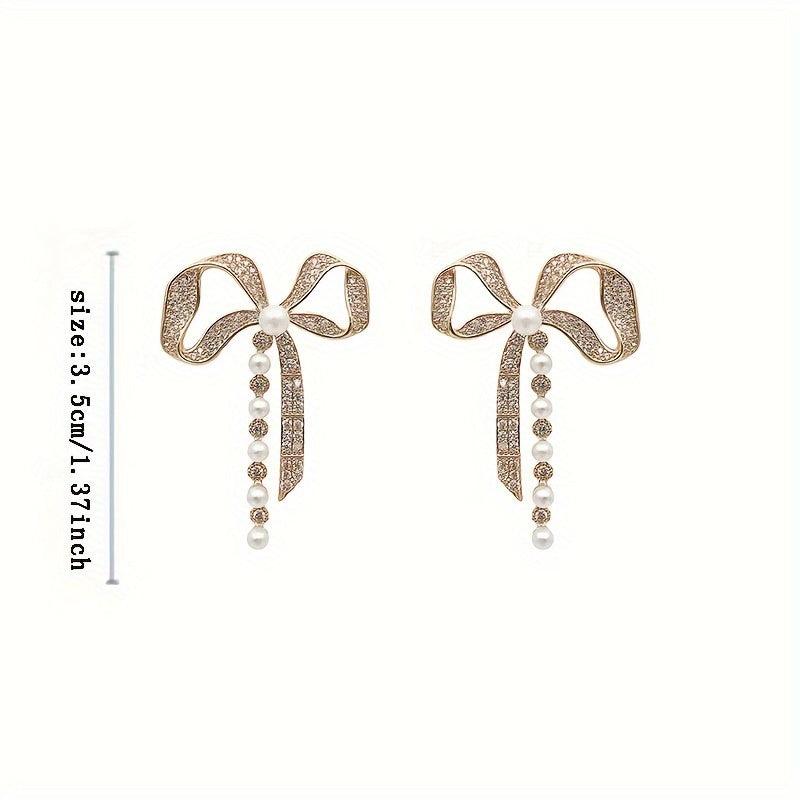 Diamond Bow Pearl Earrings