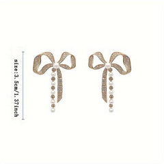 Diamond Bow Pearl Earrings