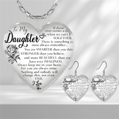 Heart Glass Pendant Earrings, Rose Design, Graduation Gift