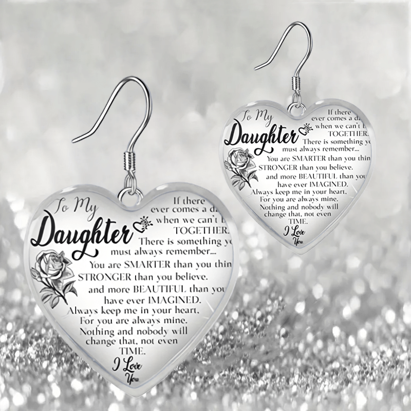 Heart Glass Pendant Earrings, Rose Design, Graduation Gift