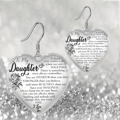 Heart Glass Pendant Earrings, Rose Design, Graduation Gift