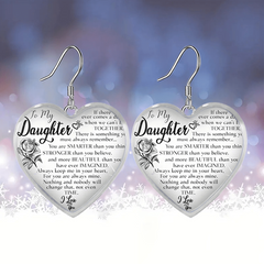 Heart Glass Pendant Earrings, Rose Design, Graduation Gift