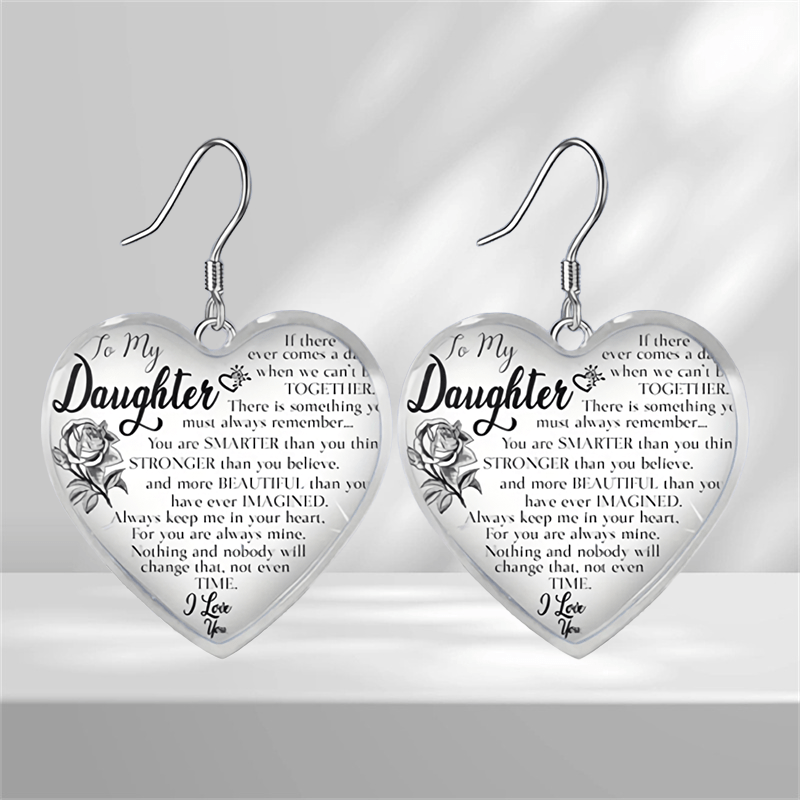 Heart Glass Pendant Earrings, Rose Design, Graduation Gift