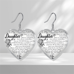 Heart Glass Pendant Earrings, Rose Design, Graduation Gift