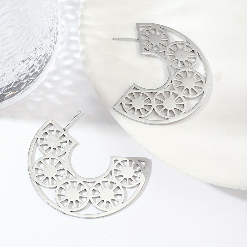 Steel Sunflower Earrings for Nightclubs Banquets Party