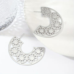 Steel Sunflower Earrings for Nightclubs Banquets Party