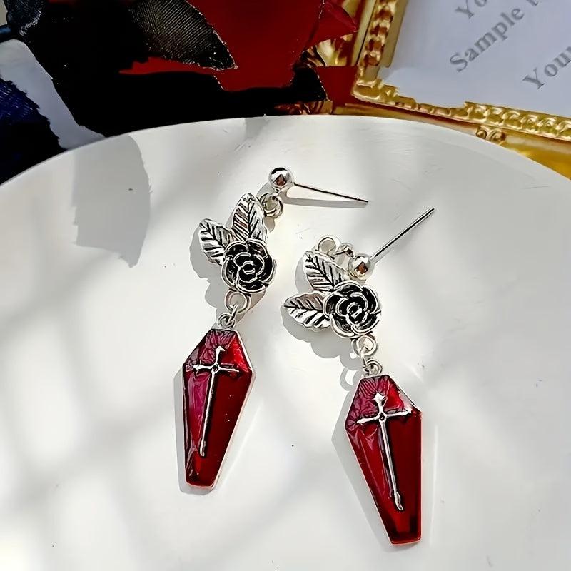Halloween Goth Style Rose Death Cross Earrings