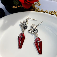 Halloween Goth Style Rose Death Cross Earrings