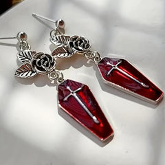 Halloween Goth Style Rose Death Cross Earrings