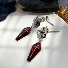 Halloween Goth Style Rose Death Cross Earrings