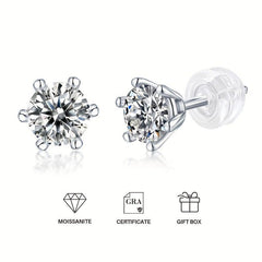 Moissanite Stud Earrings Women's Jewelry Mother's Wedding Anniversary Gift