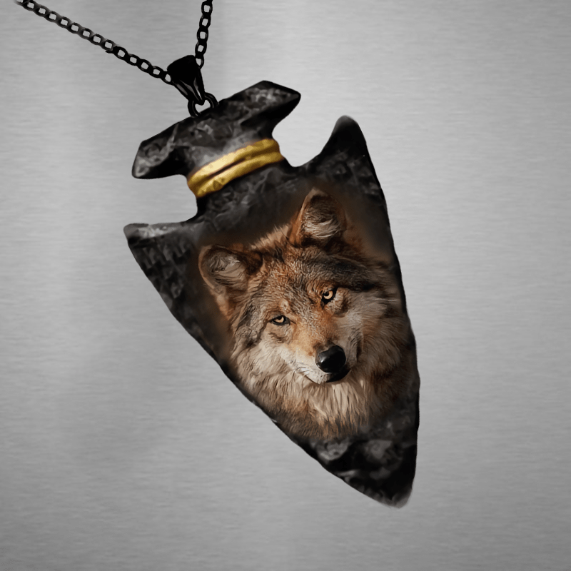 Girl Creativity Brown Wolf Animal Necklace Geometric Triangle Pendant Necklace