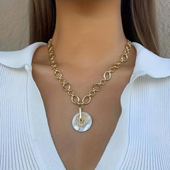 Boho Shell Lotus Pendant Necklace Golden Jewelry