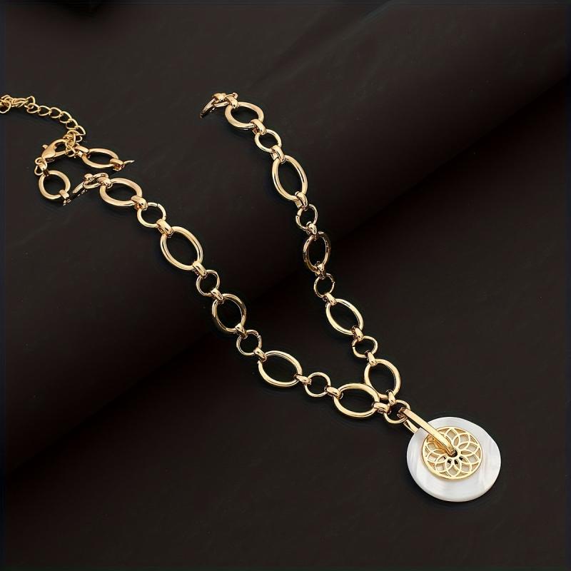 Boho Shell Lotus Pendant Necklace Golden Jewelry