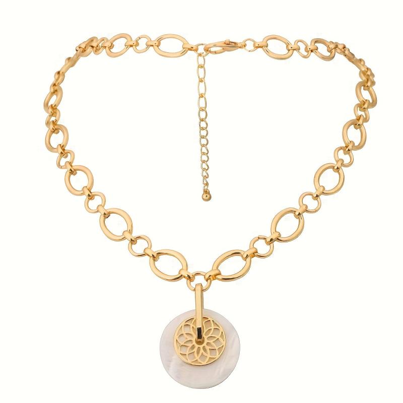 Boho Shell Lotus Pendant Necklace Golden Jewelry