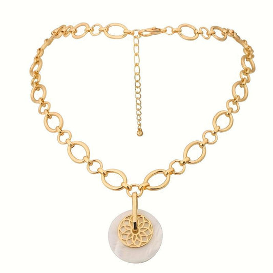 Boho Shell Lotus Pendant Necklace Golden Jewelry