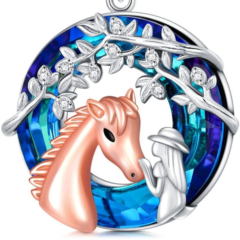 Horse Necklace With Leaves Pendant Animal Party Jewelry Gift