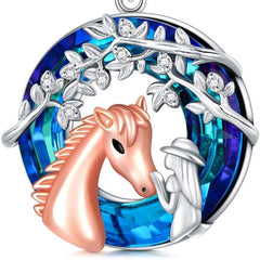 Horse Necklace With Leaves Pendant Animal Party Jewelry Gift