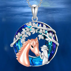 Horse Necklace With Leaves Pendant Animal Party Jewelry Gift