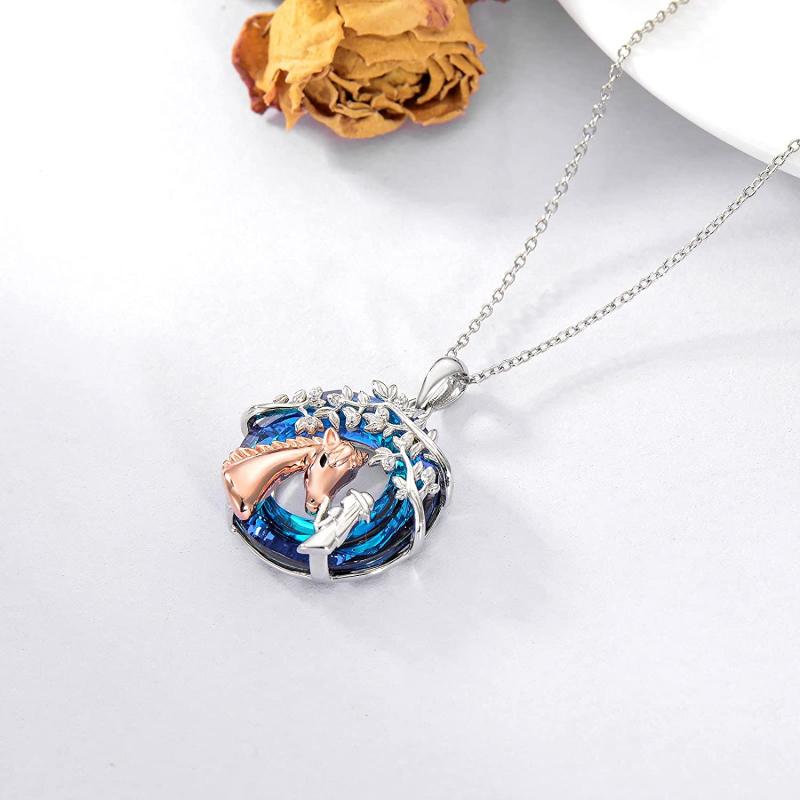 Horse Necklace With Leaves Pendant Animal Party Jewelry Gift