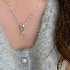 Double Layer Stacking Bow Necklace with Red Love Light Whale Pendant