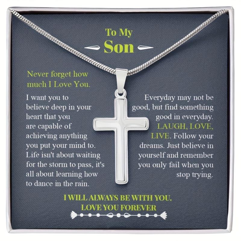 Custom Cross Necklace for Son with Personalized Message