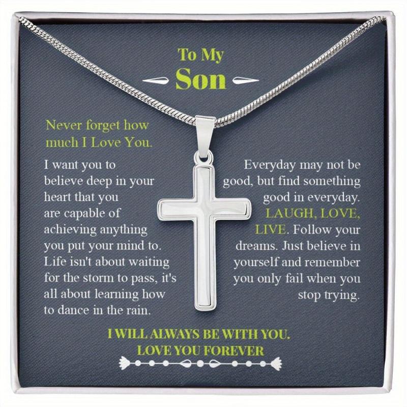 Custom Cross Necklace for Son with Personalized Message