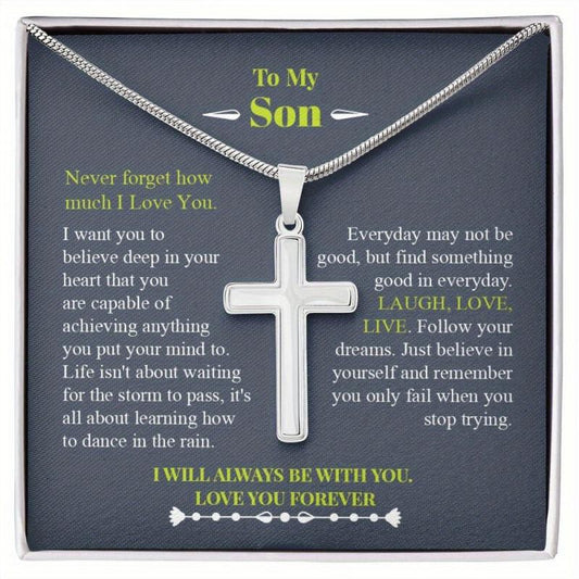 Custom Cross Necklace for Son with Personalized Message