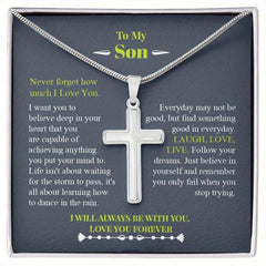 Custom Cross Necklace for Son with Personalized Message
