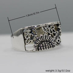 Vintage Silvery Plated Sunflower Woman Ring Party Jewelry Gift