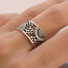 Vintage Silvery Plated Sunflower Woman Ring Party Jewelry Gift
