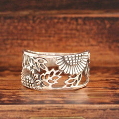 Vintage Silvery Plated Sunflower Woman Ring Party Jewelry Gift