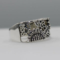 Vintage Silvery Plated Sunflower Woman Ring Party Jewelry Gift