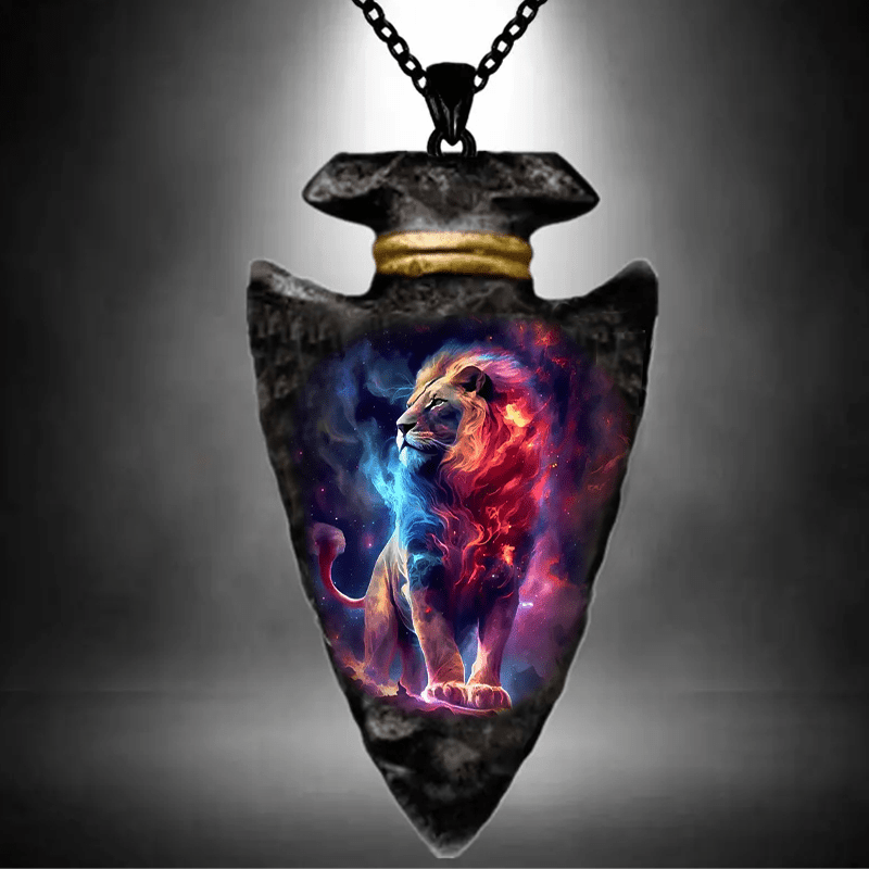 Lion Pattern Necklace Triangle Pendant Punk Hip Hop Gift