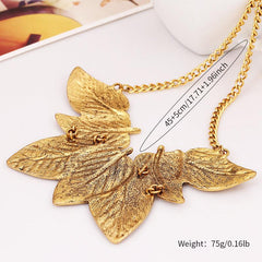 Retro Texture Leaf Necklace Earrings Set, Court Style Party Accessories
