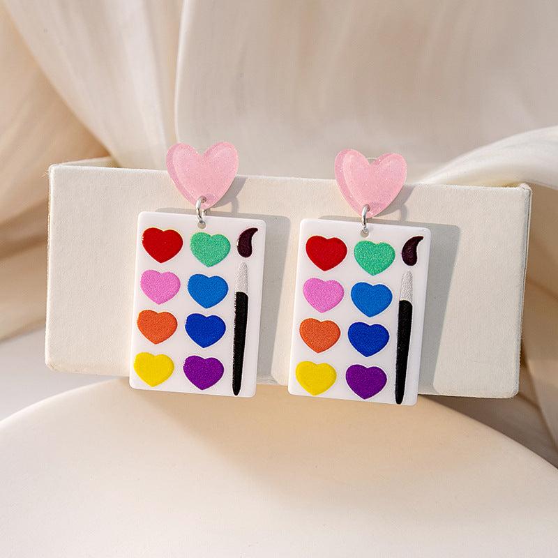 Acrylic Drawing Board with Colorful Heart Earrings