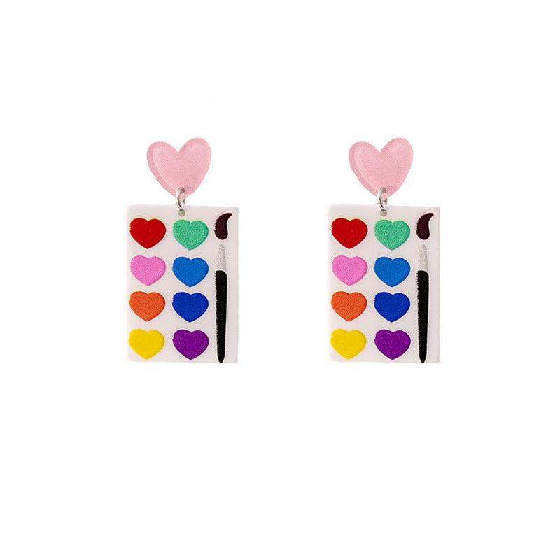 Acrylic Drawing Board with Colorful Heart Earrings