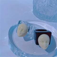 Y2K Thick Vintage Resin Acrylic Ring Lovely Transparent Face Ring