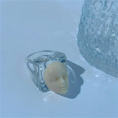 Y2K Thick Vintage Resin Acrylic Ring Lovely Transparent Face Ring