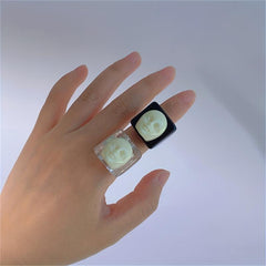 Y2K Thick Vintage Resin Acrylic Ring Lovely Transparent Face Ring