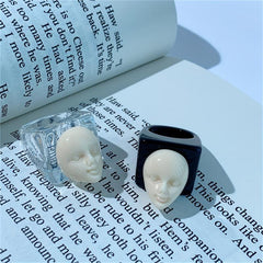 Y2K Thick Vintage Resin Acrylic Ring Lovely Transparent Face Ring