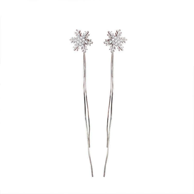 Tassel Snowflake Fairy Long Stud Earrings