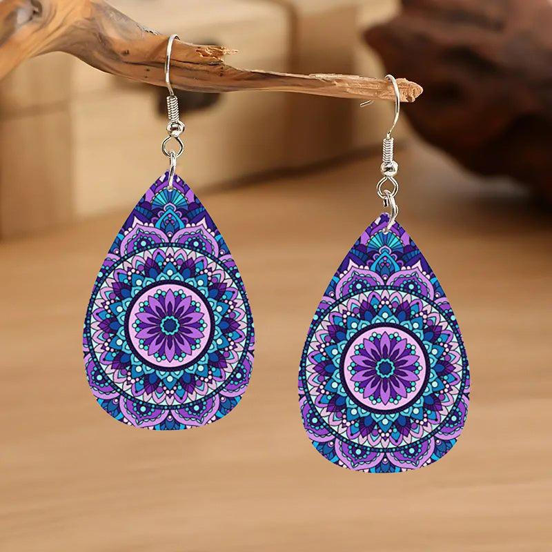 Boho Teardrop Dangle Earrings PU Leather Jewelry