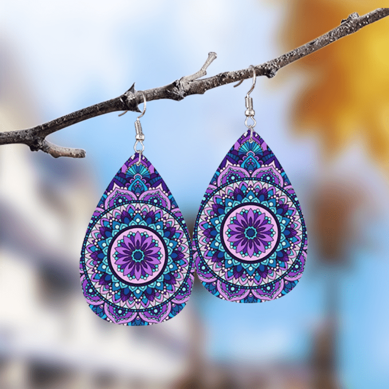 Boho Teardrop Dangle Earrings PU Leather Jewelry