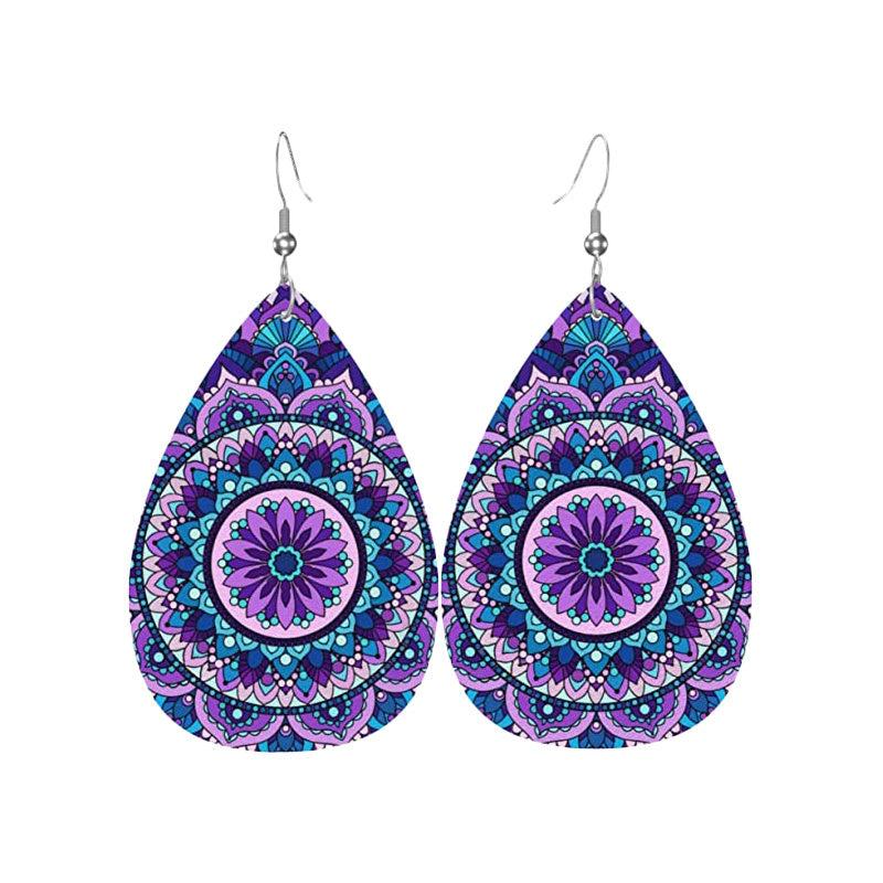 Boho Teardrop Dangle Earrings PU Leather Jewelry